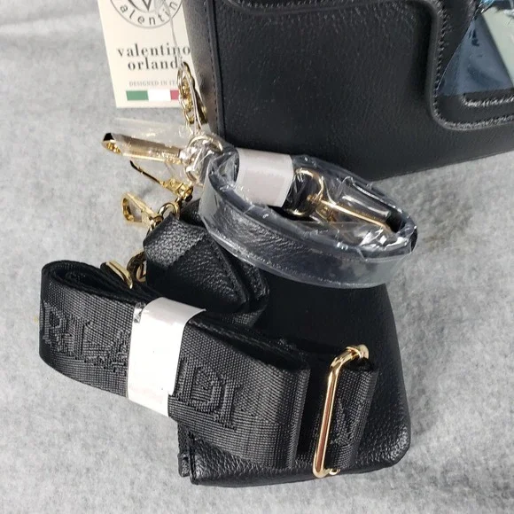 Valentino Orlandi Black Leather Crossbody Bag w/ Coin Pouch & Shoulder Strap Set - Picture 6 of 7